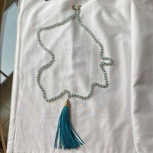 Blue and Gold Necklace with Vibrant Tassel